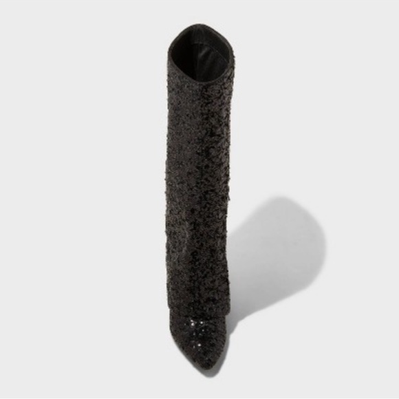 Women's Abba Sequin Foldover Tall Boots - A New Day Black - Picture 3 of 6